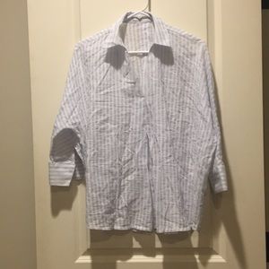 Around 101 women striped Vneck collar 3/4 sleeve pullover top cotton Pit2pit 25”